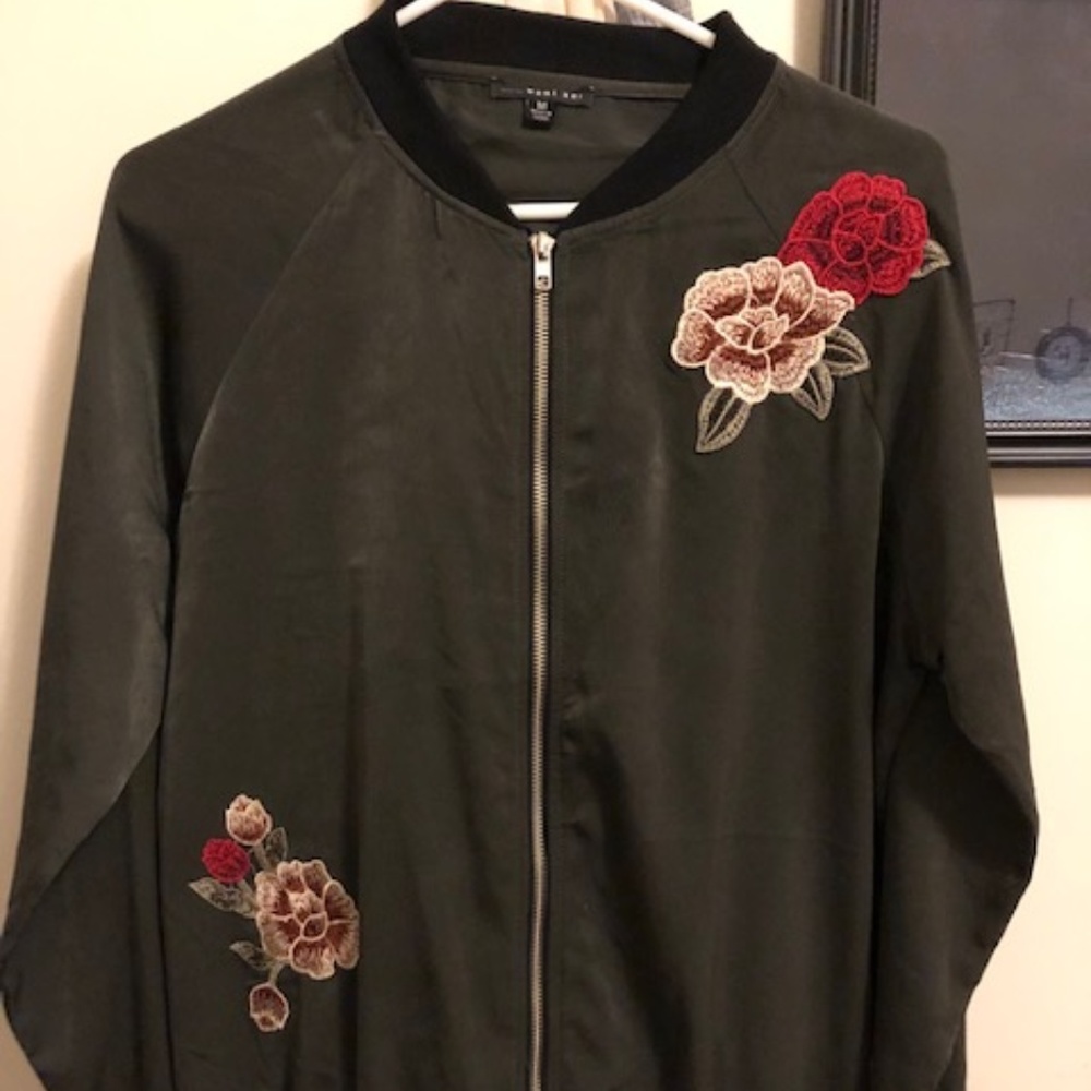 West Kei Olive Green Jacket Embroidered Flowers